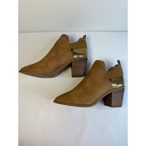 Dolce Vita Fig Womens Size 9 Cognac/Gold Snakeskin Ankle Booties Block Heel - Picture 6 of 13
